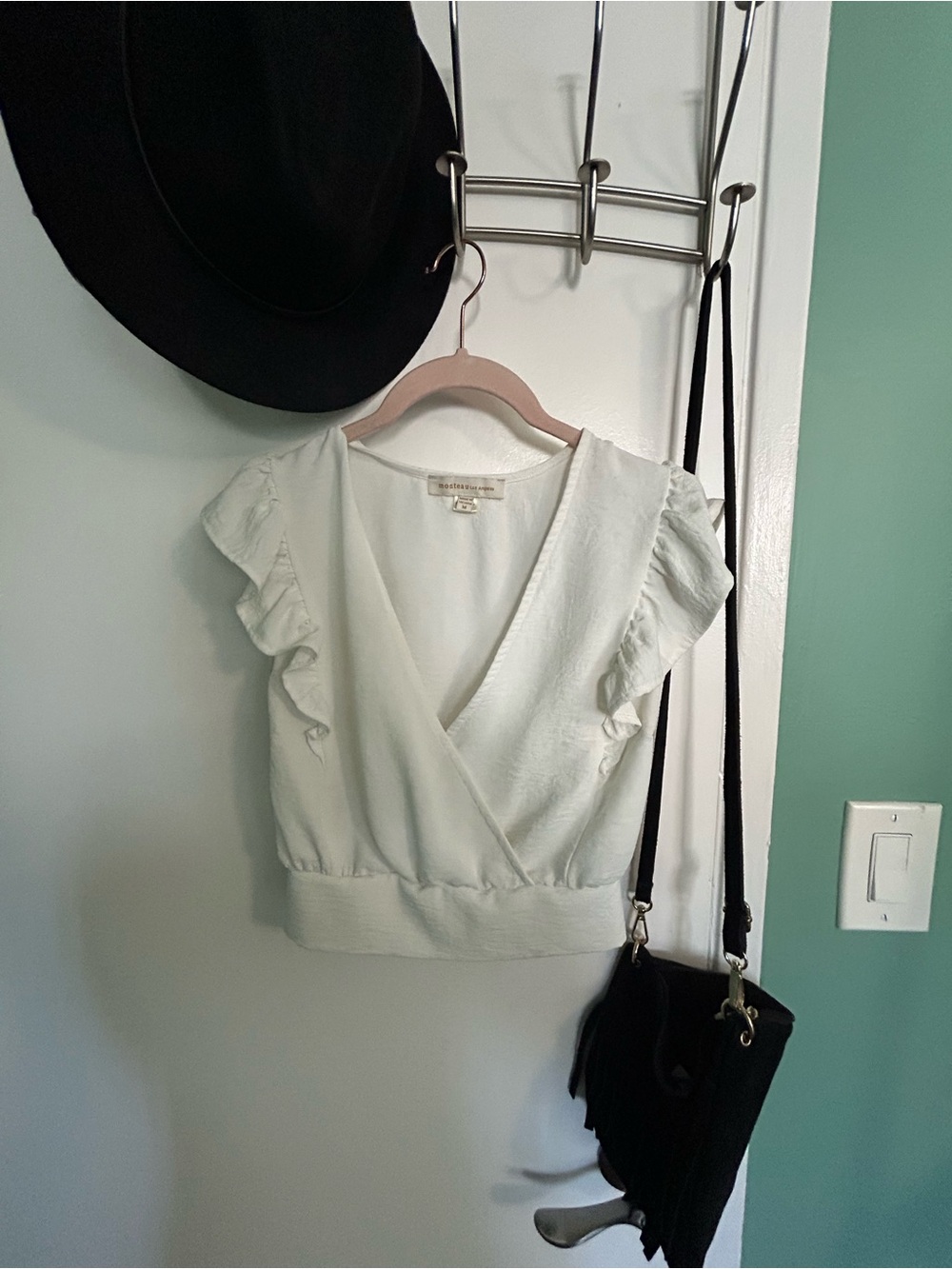 Monteau Cream Wrap Blouse with Ruffle Sleeves